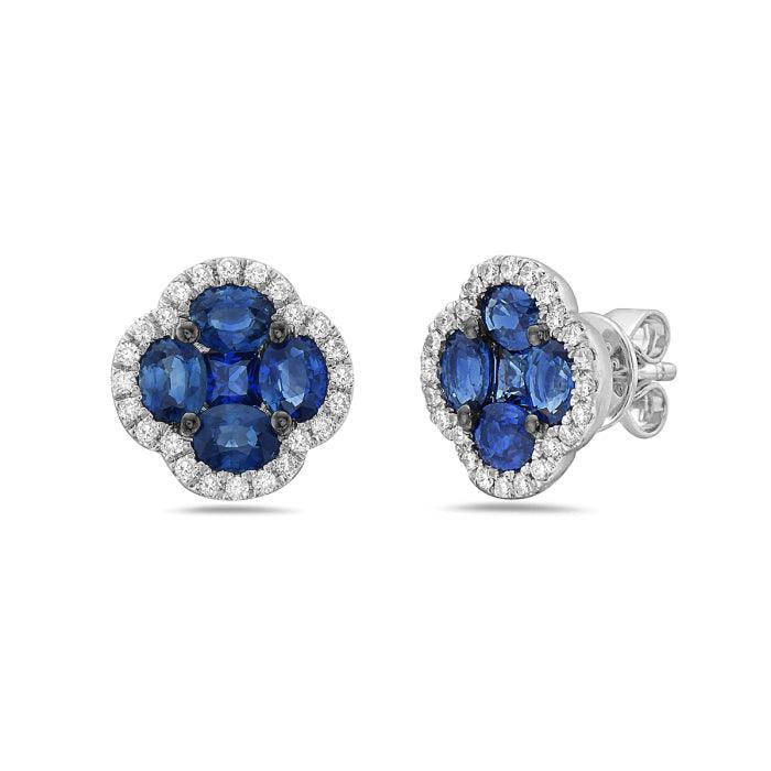 Diamond & Sapphire Floral Stud Earrings