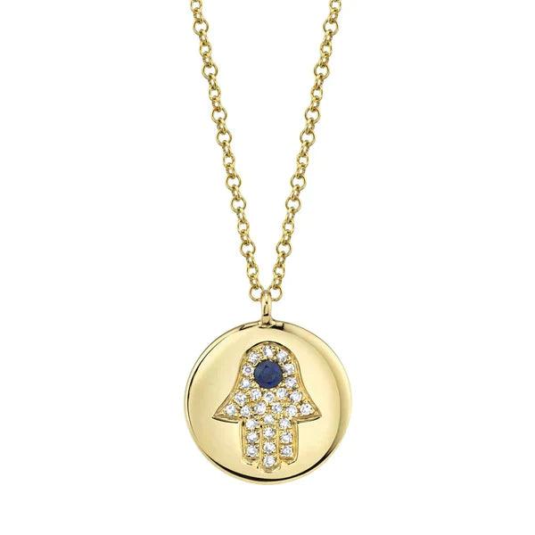 Diamond and Sapphire Hamsa Necklace