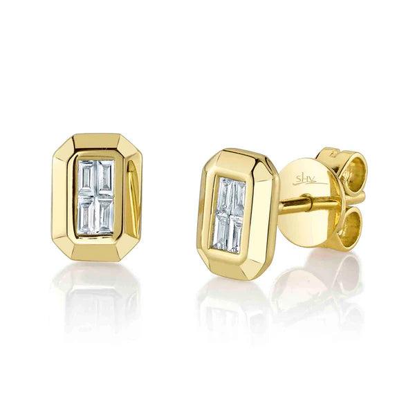 Diamond Baguette Geo Cut Stud Earrings