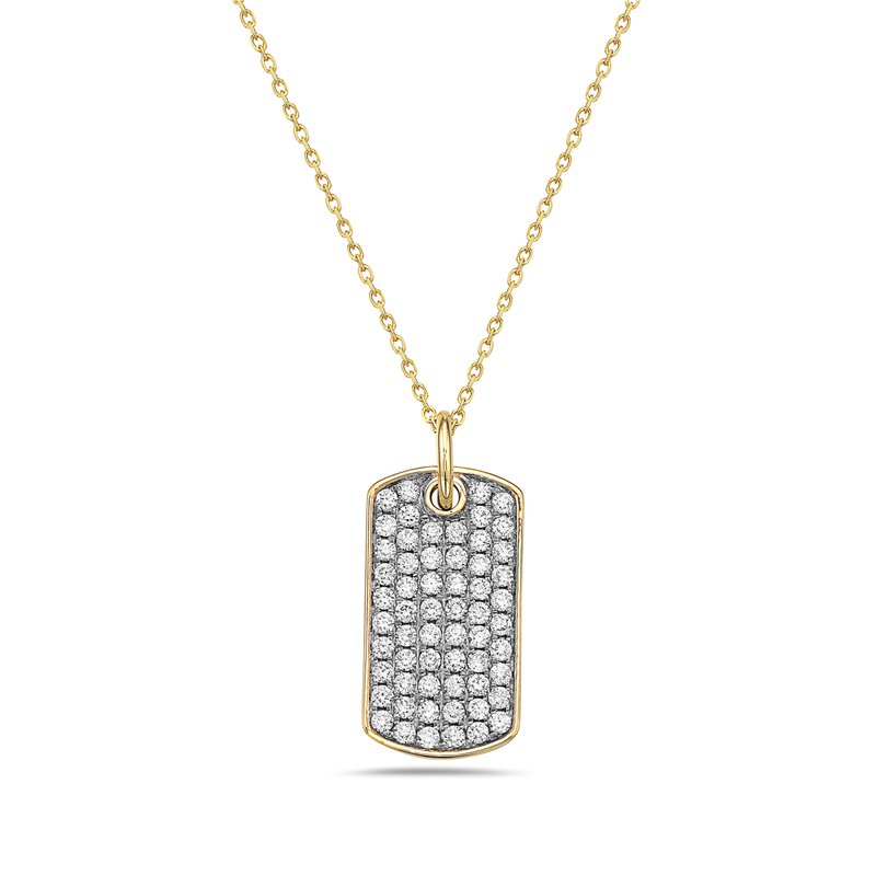 diamond tag necklace on a white background