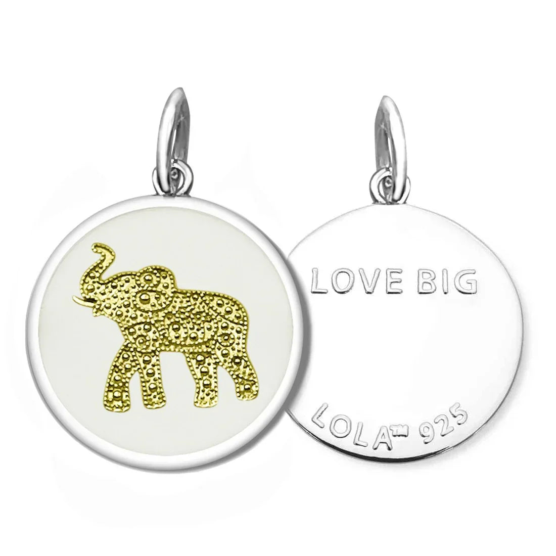Jewelry pendant with gold elephant design on a white background