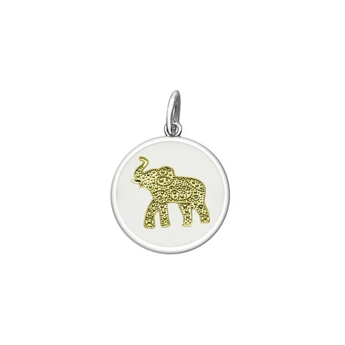 Pendant with gold elephant design on a white background