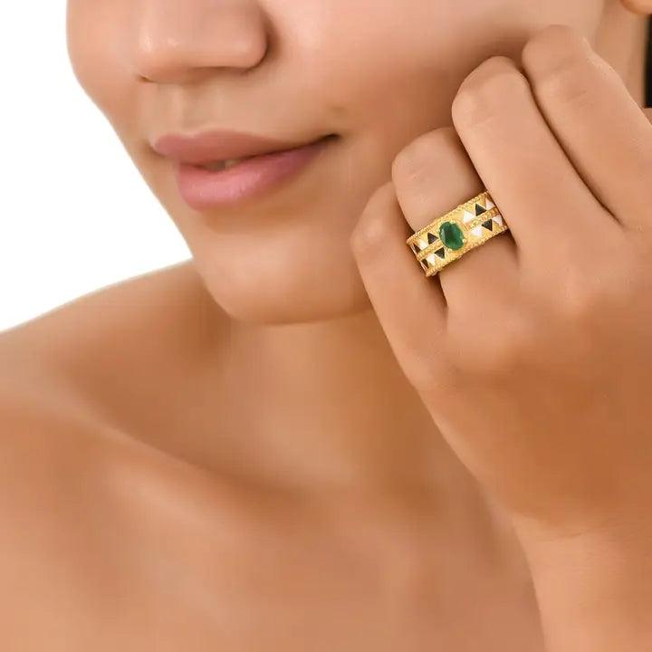 Emerald Enameled Ring