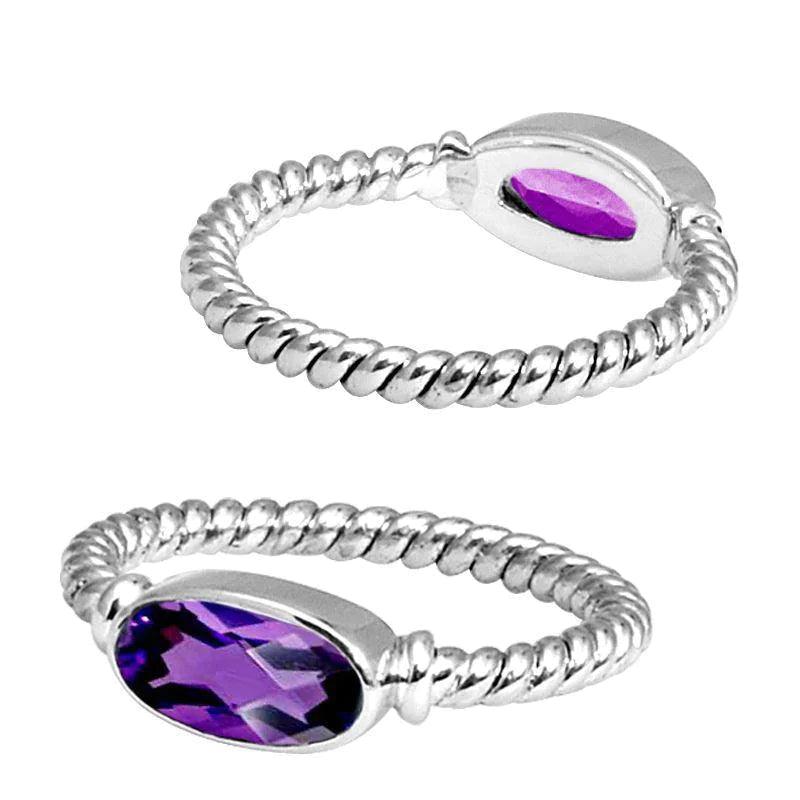 Amethyst Sterling Silver Rope Ring