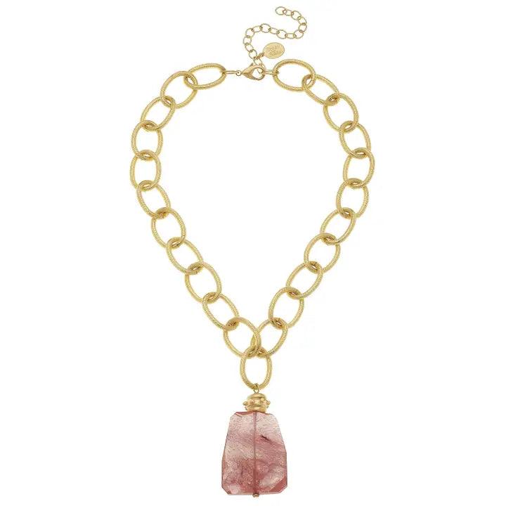 Gold Chain with Cherry Quartz Necklace