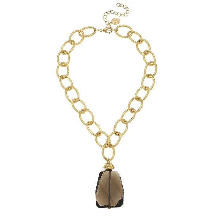 Gold Chain with Smokey Quartz Necklace