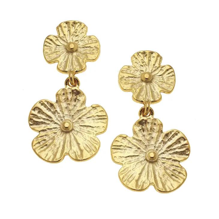 Gold Double Flower Earrings