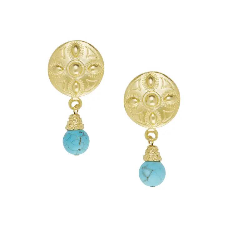 Gold Four Bead Concho + Matte Turquoise Earrings