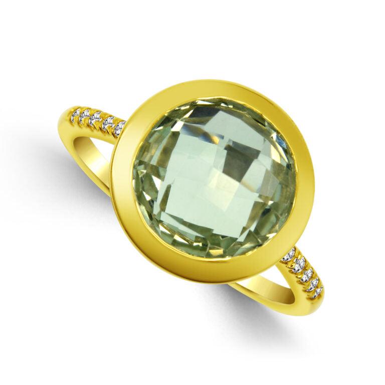 Green Amethyst Diamond Ring