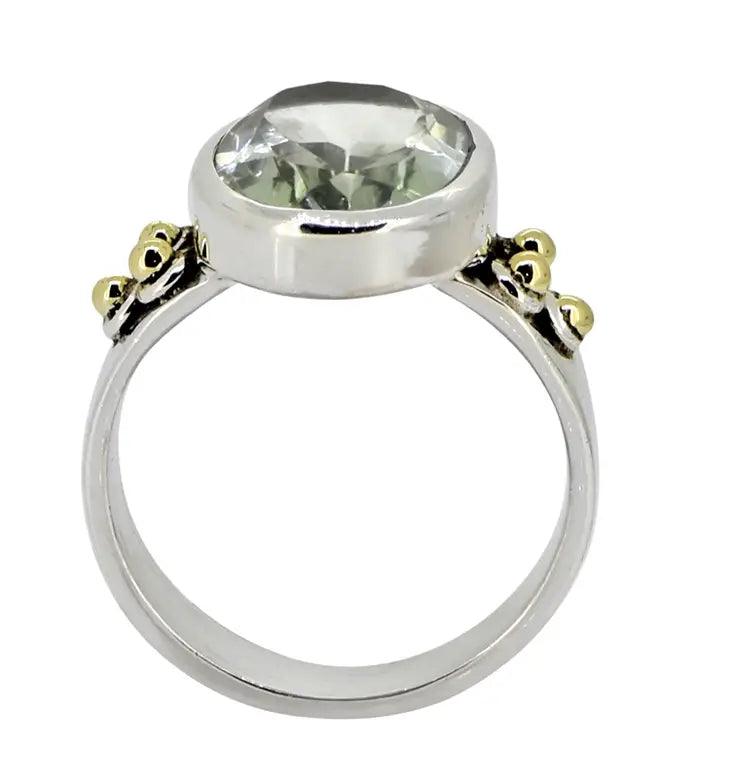 Green Amethyst Sterling Silver Brass Solitaire Ring