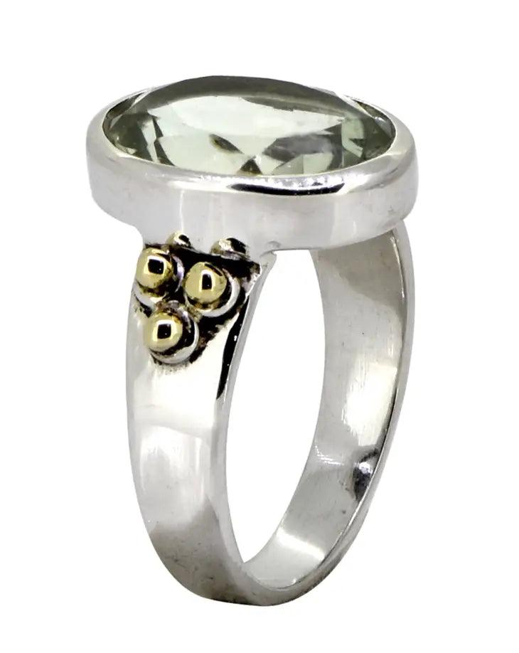 Green Amethyst Sterling Silver Brass Solitaire Ring