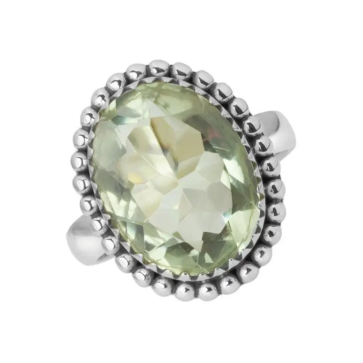 Green Amethyst Sterling Silver Designer Ring