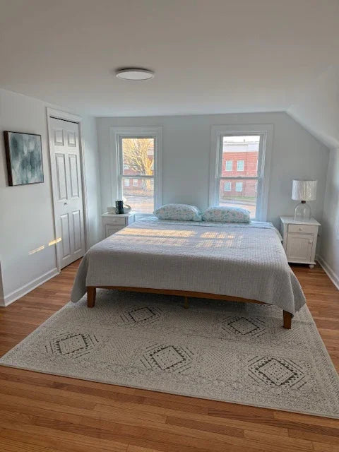 Serene bedroom at Water Street Casa Connecticut shoreline vacation home