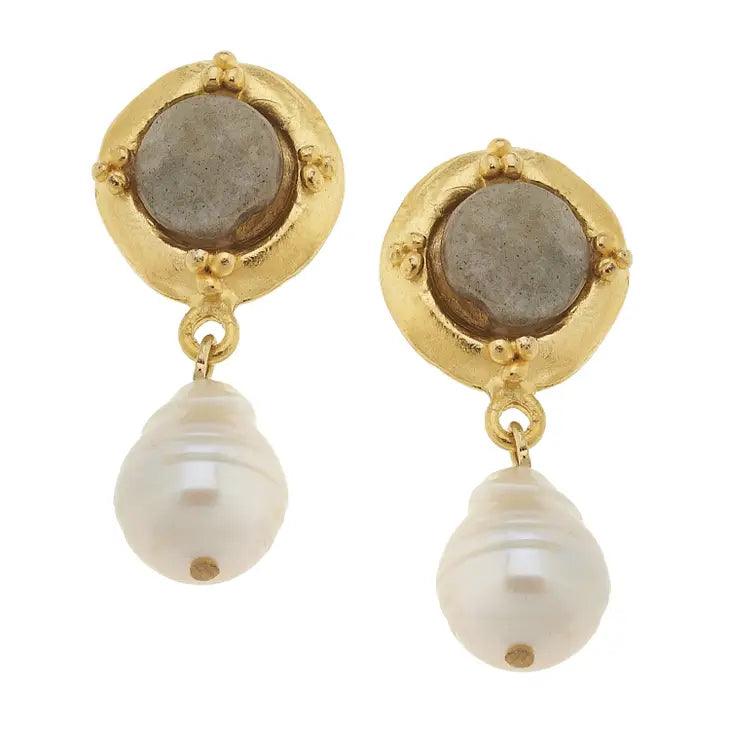 Labradorite and Baroque Pearl Earrings