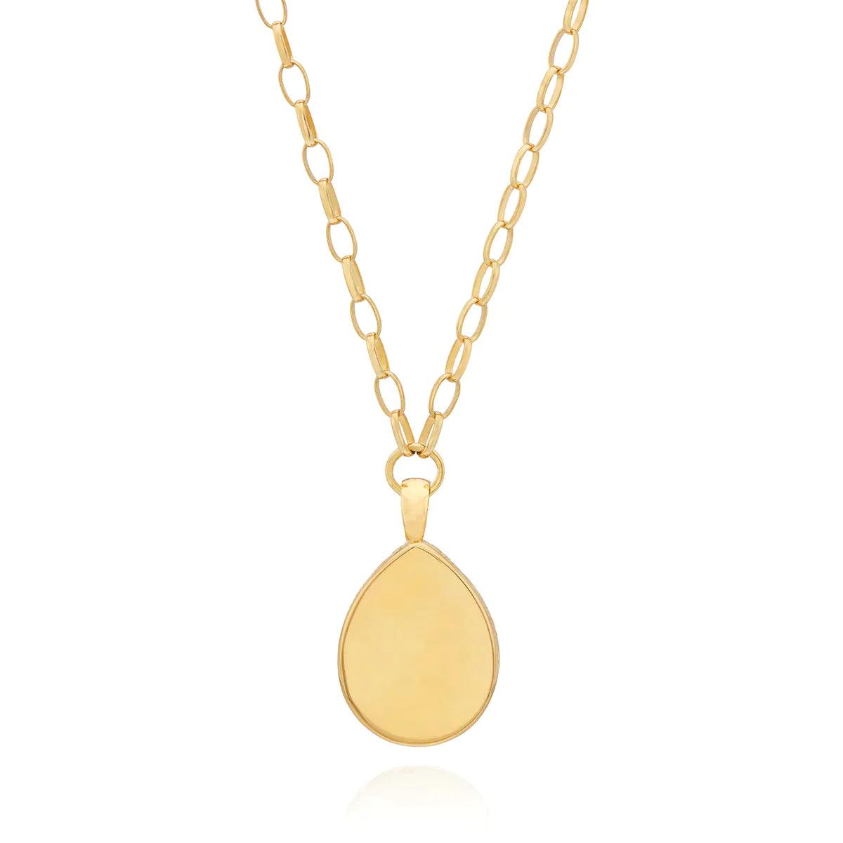 Large Amazonite Drop Pendant Necklace - Gold