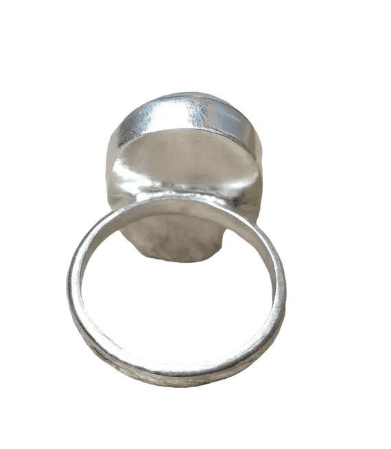 Oval White Rainbow Moonstone Sterling Silver Statement Ring