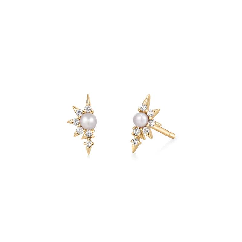 Petite Pearl White Sapphire Curved Studs