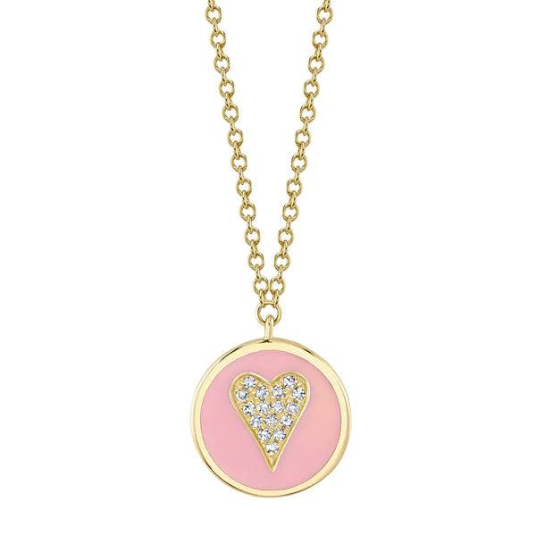 Pink Diamond Enamel Heart Necklace