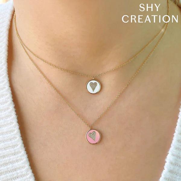 Pink Diamond Enamel Heart Necklace