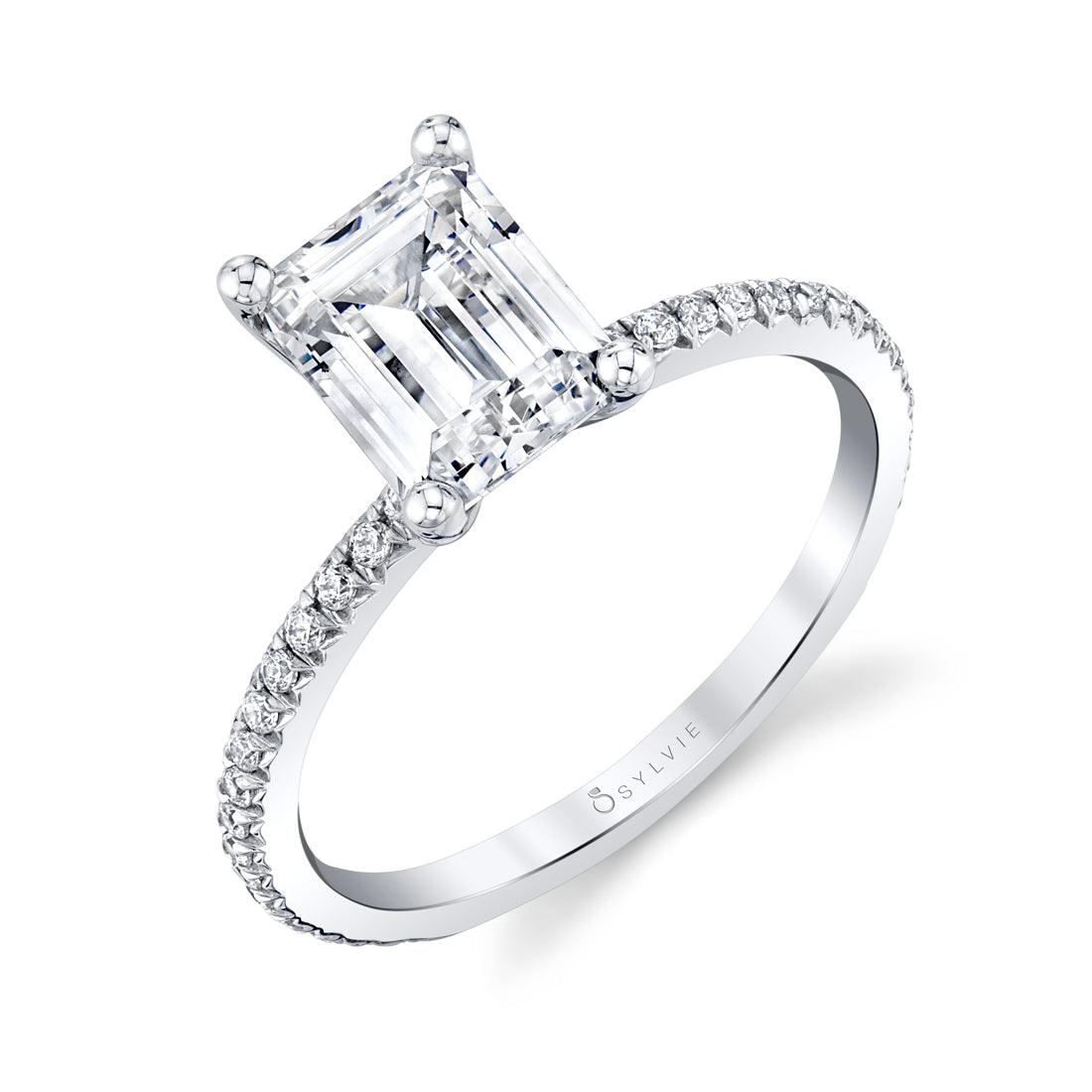 Platinum Adorlee Emerald Cut Engagement Ring