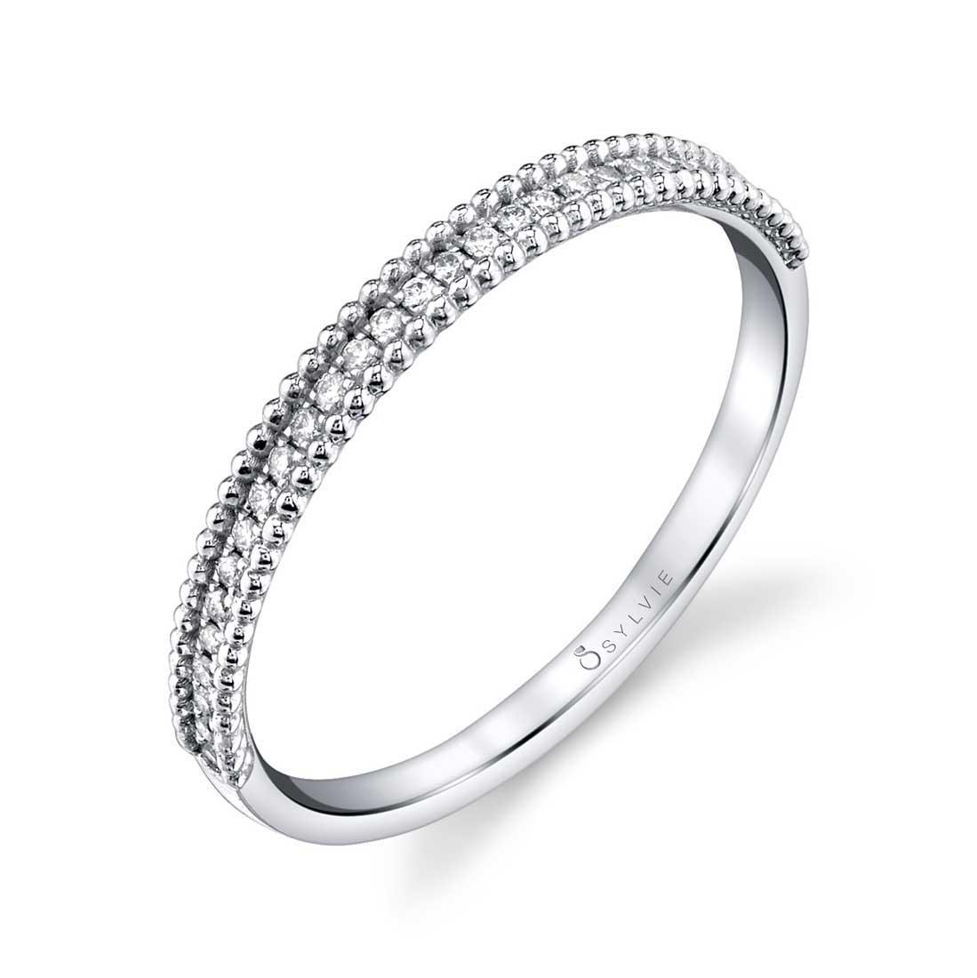 14K Brettany  Beaded Stackable Wedding Band