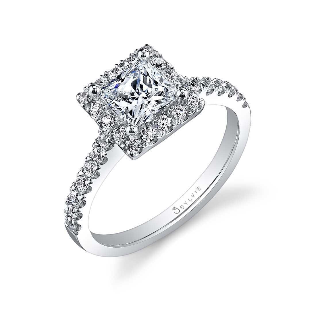 Platinum Chantelle Princess Cut Classic Halo Engagement Ring