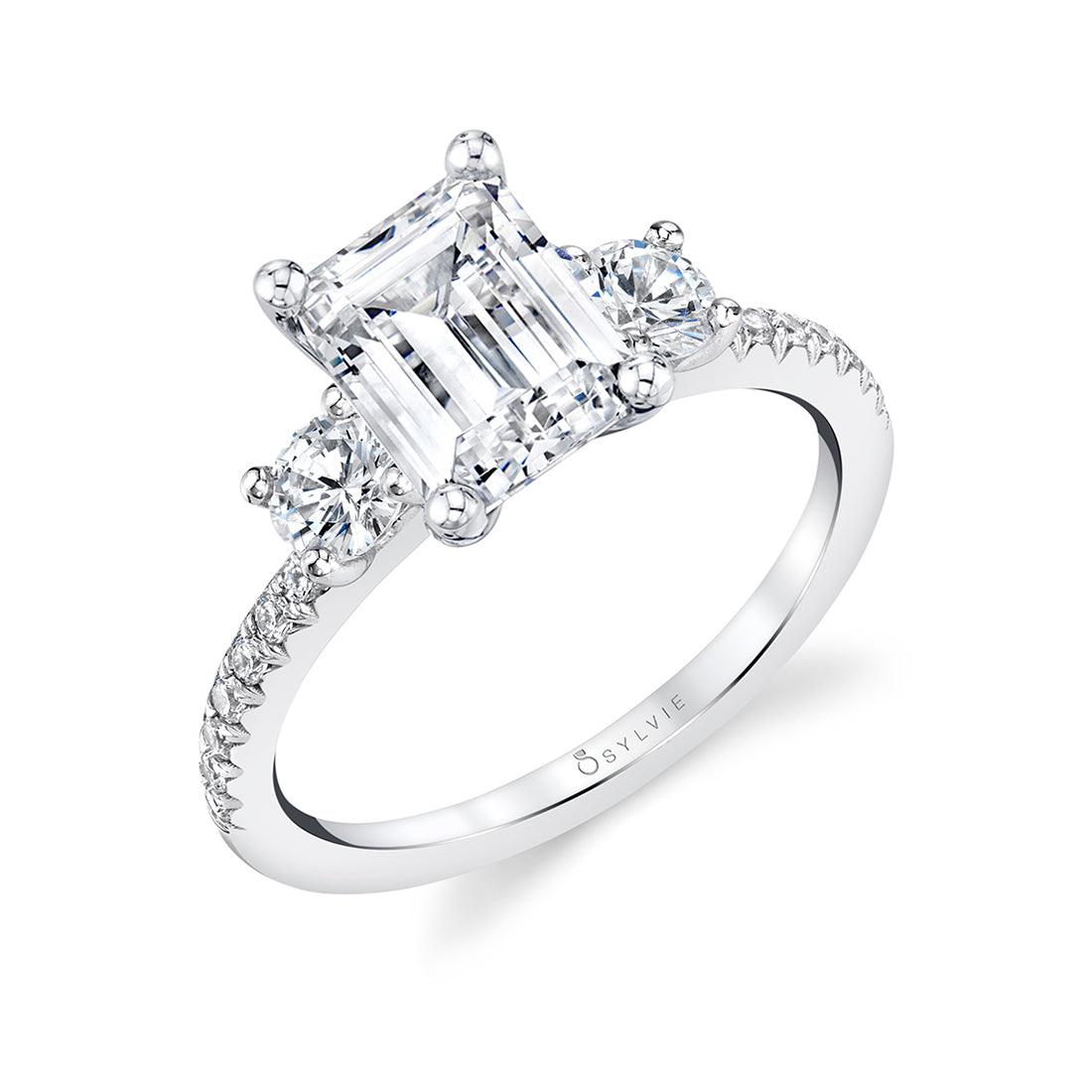 14K Gemma Three Stone Emerald Engagement Ring