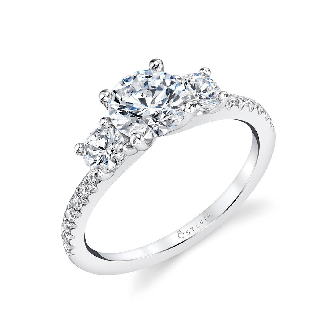 14K Gemma Three Stone Round Engagement Ring