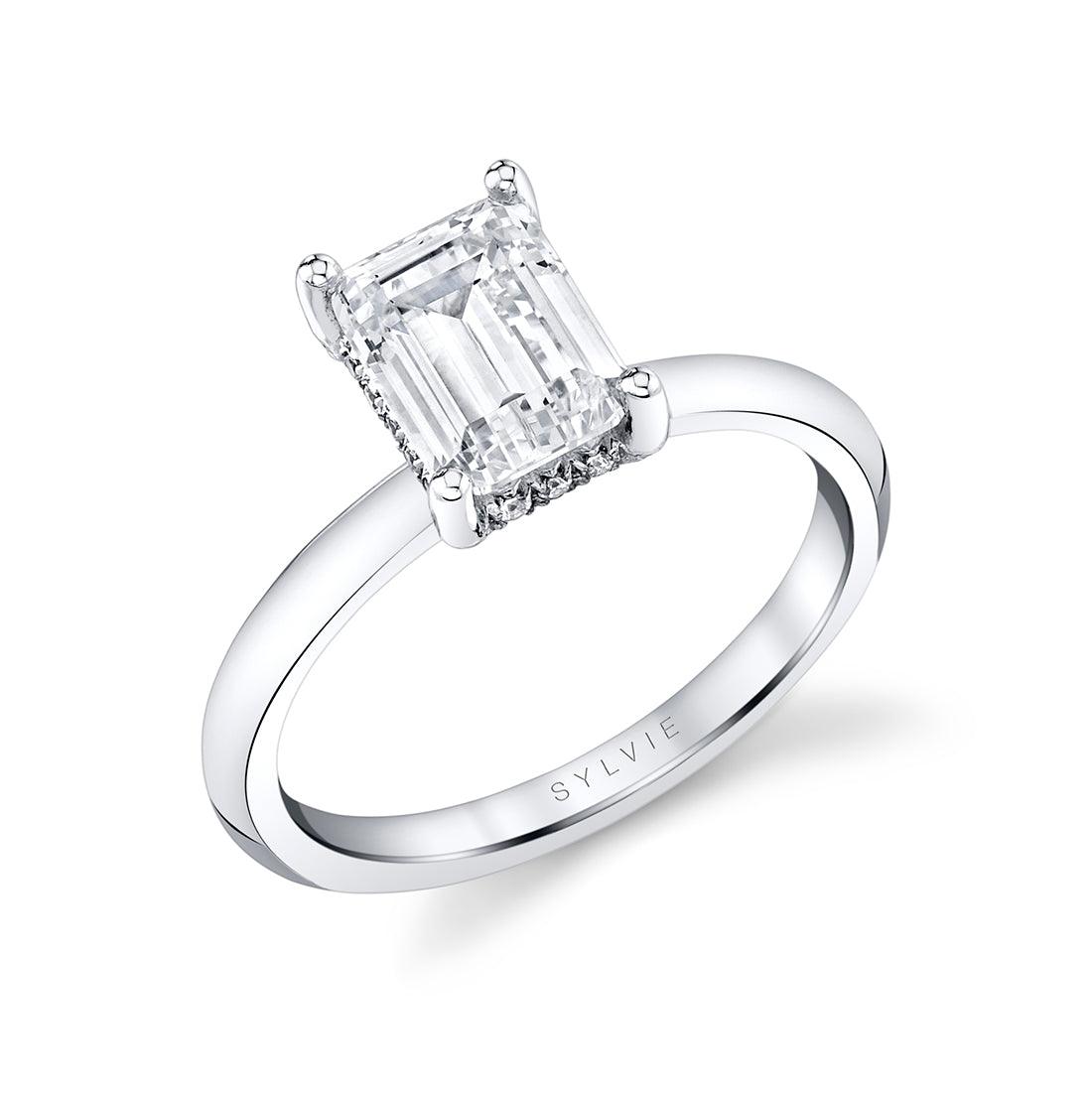 Platinum Joanna Solitaire Emerald Cut Engagement Ring