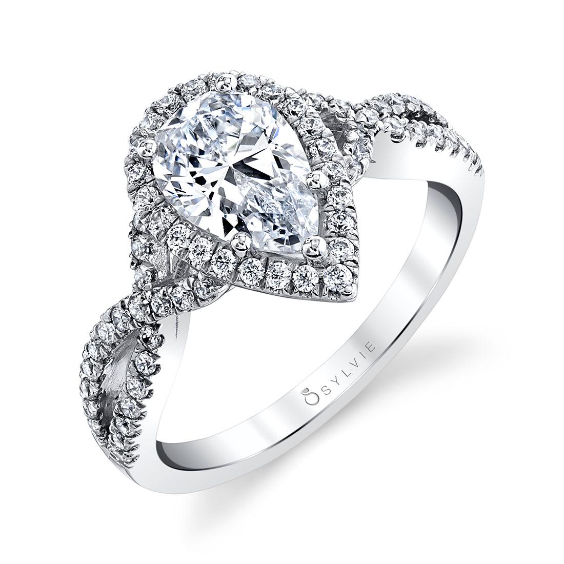  Platinum Jocelina Pear Halo Split Shank Engagement Ring