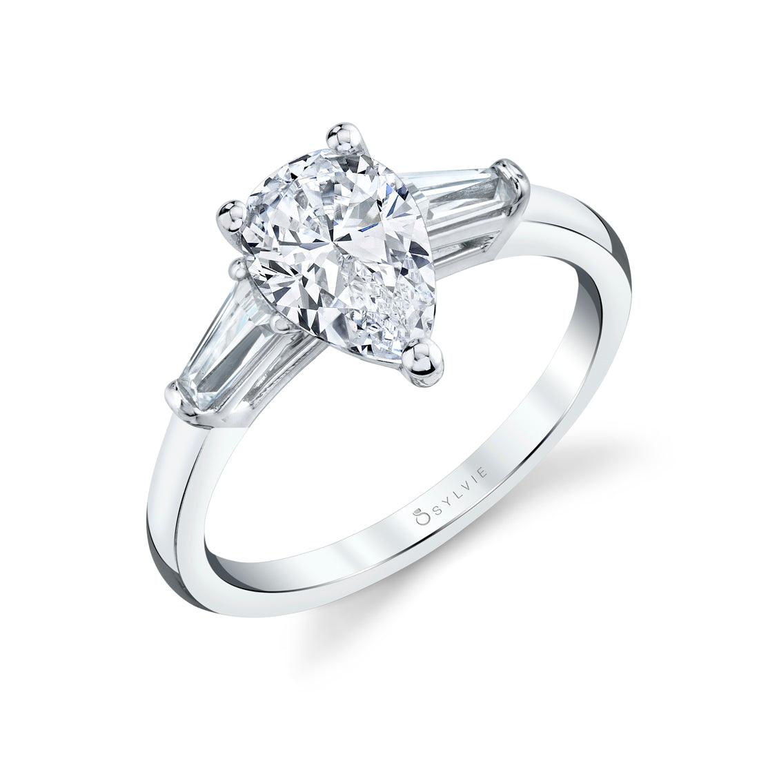 14K Nicolette Pear Baguette Side Stone Engagement Ring