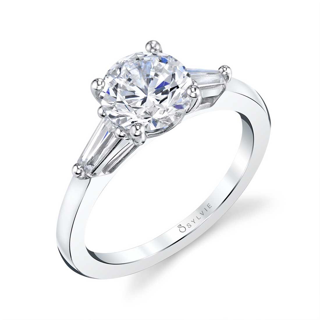 14K Nicolette Round Baguette Side Stone Engagement Ring