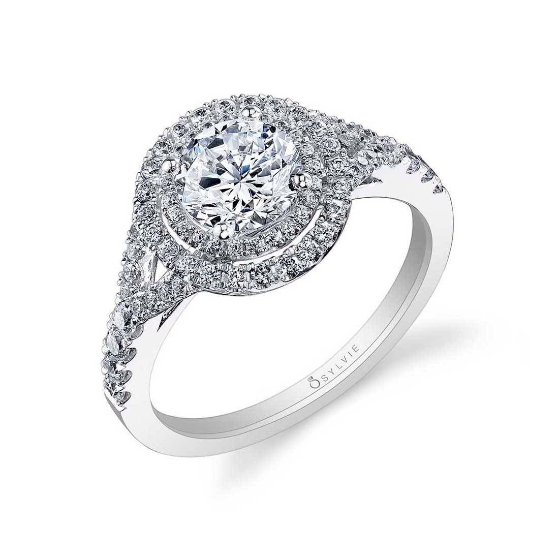 Platinum Rose Round Double Halo Engagement Ring