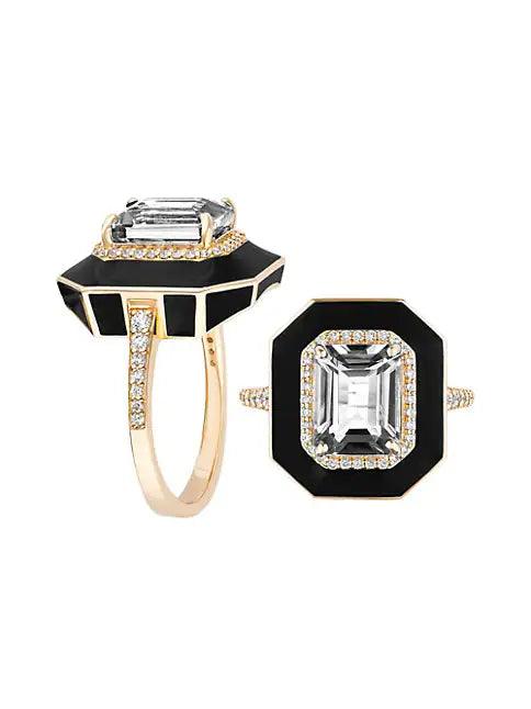 Rock Crystal Enamel Diamond Ring