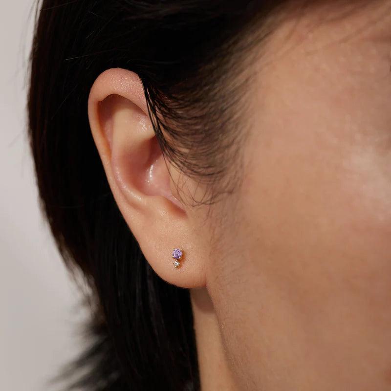 Single Amethyst & White Sapphire Stud Earring