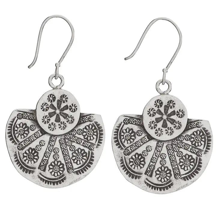 Stamped Circle Silver Earrings