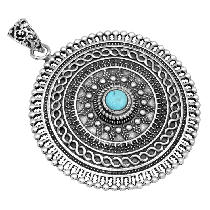 Turquoise Sterling Silver Oxidized Circle Chain Pendant