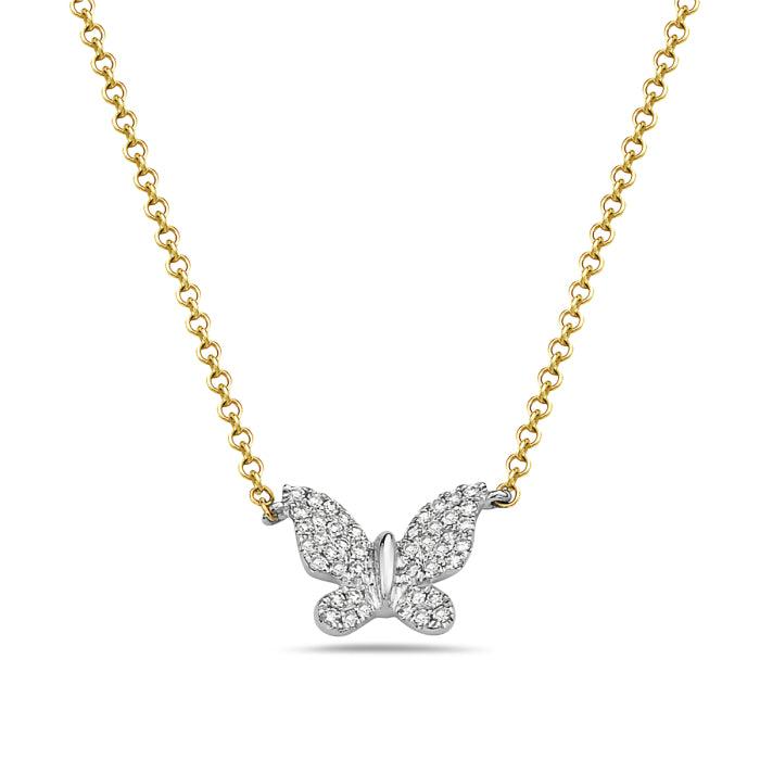 Two Tone Butterfly Diamond Necklace