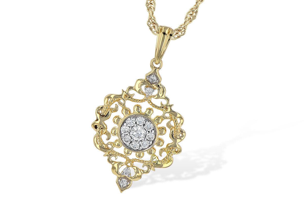 Vintage Inspired Diamond & 14KT Gold Pendant Necklace