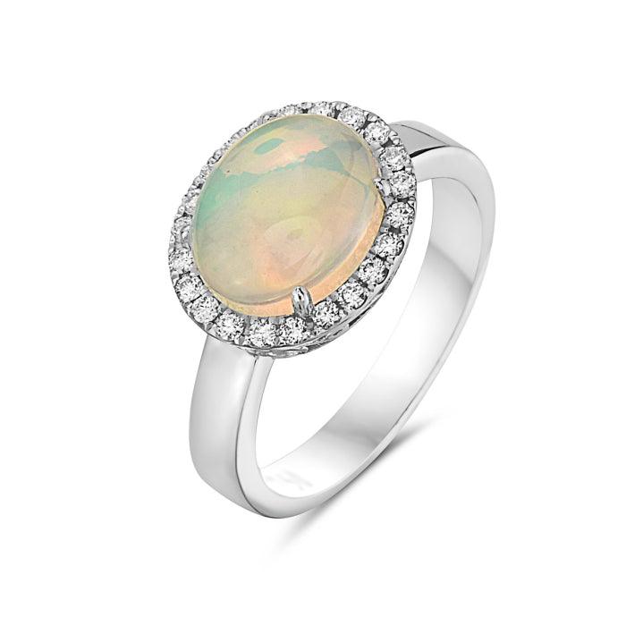 White Gold Opal & Diamond Ring