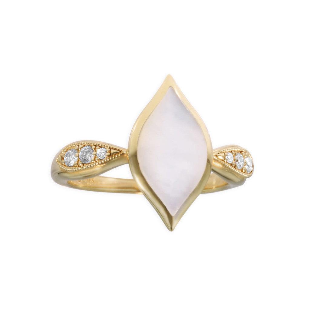 White Mother of Pearl Diamond Ring