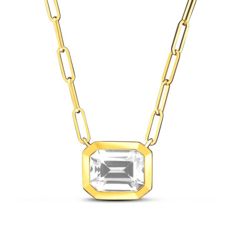 White Topaz Paper Clip Chain Necklace - Water Street Jewelers